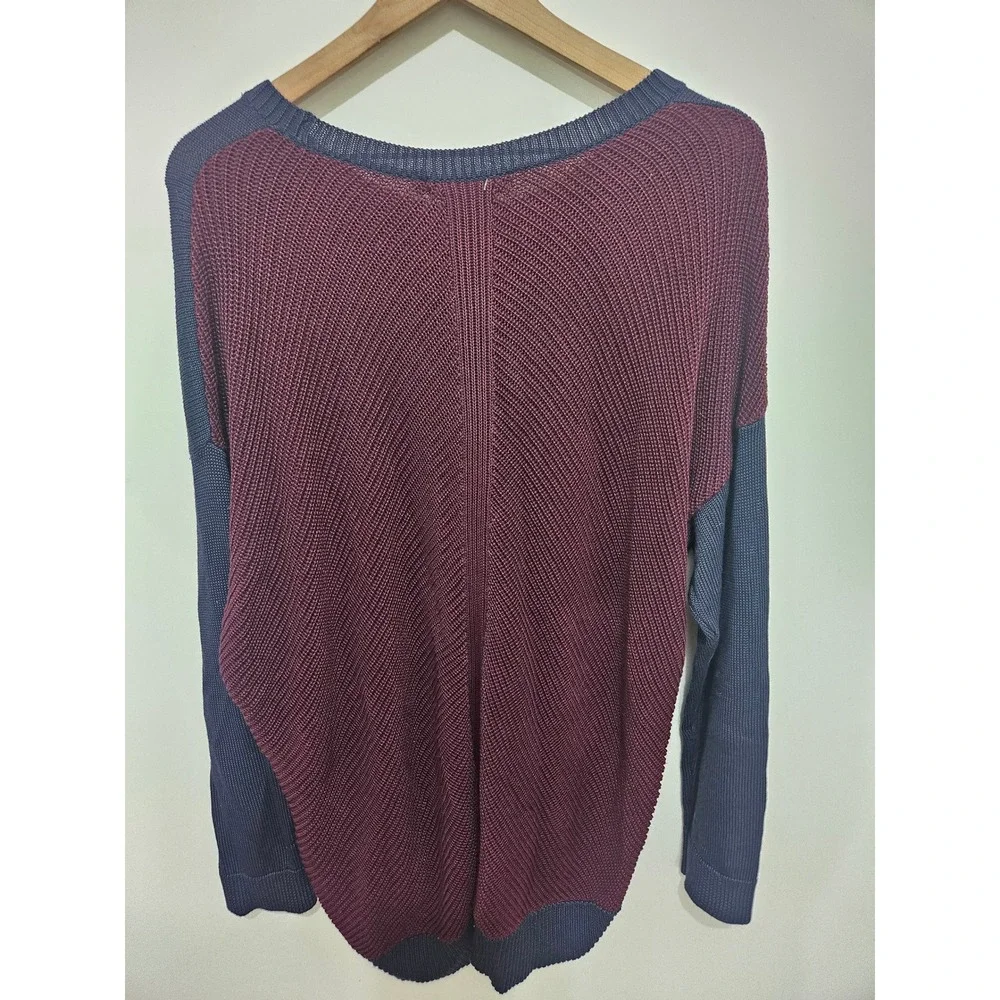 Lauren Ralph Lauren Navy Blue Burgundy Colorblock Knit Sweater Womens Large